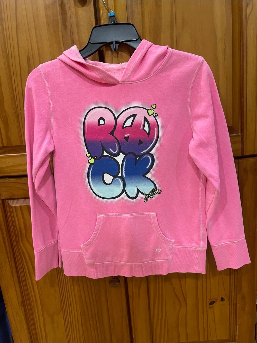 Y2K~ Justice Pink Gradient "Rock" Graphic Hoodie
